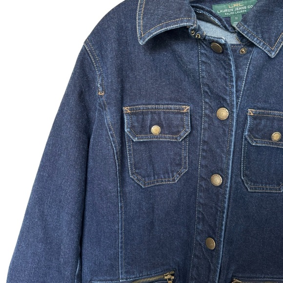 LRL Lauren Jeans Co Ralph Lauren Denim Snap Front Pockets Logo Jean Jacket 1X - Picture 5 of 7